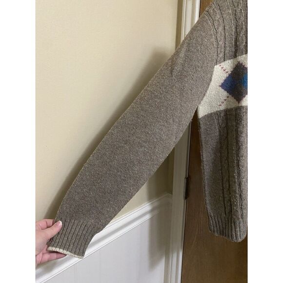Vintage Country Squire By Jantzen Light Brown Wool Sweater Blue Argyle Print M - Picture 3 of 12